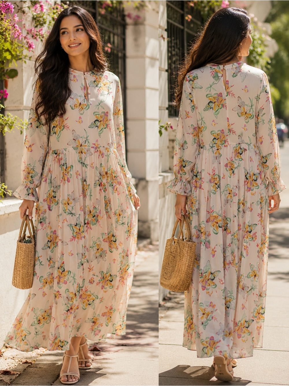 Butterfly Garden Maxi Dress – Outdoor Summer Photoshoot